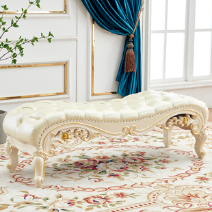 欧式实木雕刻床尾凳沙发，凳美式家用床榻卧室，床前凳换鞋凳子贵妃榻