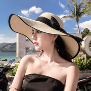 海边防晒草帽可折叠沙滩帽女夏大沿帽遮阳帽海滩度假旅游太阳帽子
