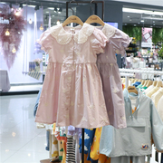 cheek女童镂空领绣花连衣裙，韩国2024夏款套头，泡泡短袖裙