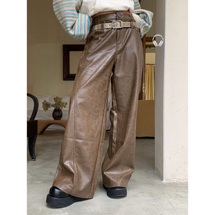 1moresheep“双排皮带扣，棕色皮裤”复古感满分送皮带