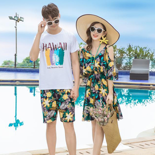 沙滩情侣装海边度假套装三亚蜜月穿搭裙子显瘦泰国旅游大码衣服
