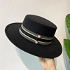 秋冬季女士英伦欧美风毛呢，礼帽优雅气质宽檐平顶帽网红黑色爵士帽