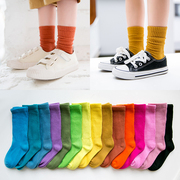 儿童袜子秋冬季女童堆堆袜精梳纯棉荧光糖果色春潮男童宝宝中筒袜