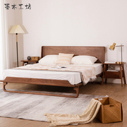 北美黑胡桃木床北欧实木，双人床1.8米主卧婚床现代简约实木家具