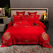 加厚磨毛婚庆四件套大红色，床单被套刺绣结婚床品套件婚嫁床上用品
