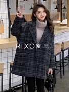 RIXO EXIT法式格子西装女中长款秋冬韩版宽松小个子加厚外套