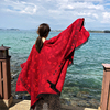 艾尤新疆旅游开叉披肩红色保暖加厚款民族风，印花围巾女斗篷秋冬天