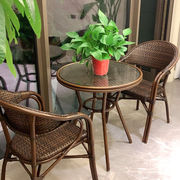 紫叶阳台藤椅三件套茶几桌椅组合室外庭院花园休闲椅小茶几藤编靠