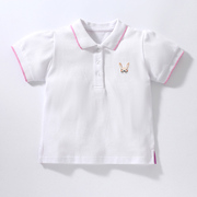 女童白色绣花兔子polo衫，短袖儿童装宝宝体恤，中大童纯棉半袖衫童装