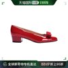 香港直邮ferragamo菲拉格慕，vara系列女士，红色漆皮粗跟低跟鞋