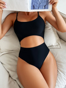 2023连体bikini欧美纯色系带露背镂空性感沙滩辣妹海边比基尼