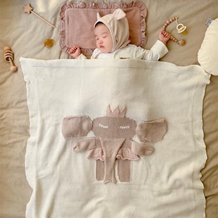 小象盖毯全棉婴儿毯子，春夏宝宝空调被子盖毯新生儿，针织毛毯装饰毯