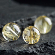 天然金发晶(金发晶)散珠子钛晶diy水晶半成品，圆珠饰品配件手链佛材料单珠