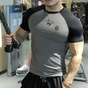 夏季肌肉速干拼色短袖T恤男夏季休闲运动训练透气半袖紧身健身衣