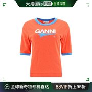香港直邮Ganni女士T恤橙色圆领字母logo印花休闲日常T3221-398