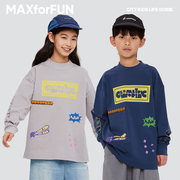 maxforfun童装24ss儿童长袖t几何世界长t圆领，长袖宽松男女童春季
