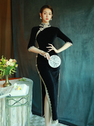 黑色旗袍2022年改良版长袖连衣裙，高端气质复古中国风长款女秋