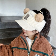 帽子女童2022年秋冬高级时髦扎马尾空顶毛线帽女孩棒球鸭舌帽