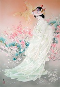印花DMC纯棉绣线十字绣大幅 人物  油画 日本和服仕女图7