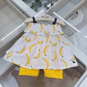 韩国原d童装夏款女童超薄软，纯棉香蕉吊带上衣裙黄色打底中裤套装