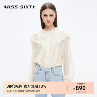 Miss Sixty衬衫女含天丝镂空绣花娃娃领灯笼袖上衣