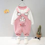 女宝宝春装套装0一1-2-3岁韩版女婴儿背带两件套女童洋气衣服