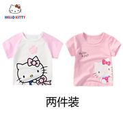 hellokitty童装女童夏季休闲短袖t恤舒适圆领，短袖上衣两件装