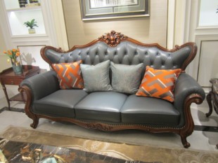 hc683简欧沙发欧式真皮沙发，全实木沙发美式沙发桃花芯木皮沙发