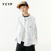 ycyp童装日系工装纯棉，男童白衬衫长袖春秋装，儿童衬衣中大童潮