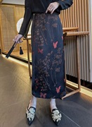 复古中式国风人丝香云纱提花半身裙女原创设计高腰包臀显瘦中长裙