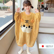 日本JT儿童睡袍女法兰绒女童珊瑚绒连体睡衣加厚保暖冬季公主睡袍