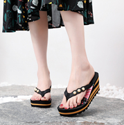 越南平仙女士人字拖鞋夏季松糕坡跟厚底高跟防滑沙滩凉拖鞋