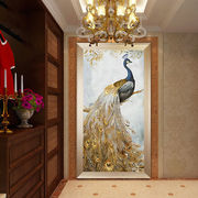 孔雀十字绣简单绣客厅，大幅欧式过道竖版简约现代线绣刺绣满绣