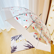 可爱浪漫樱桃花朵透明雨伞自动加大可爱日系网红加厚长柄伞男女