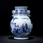 景德镇陶瓷花瓶摆件，客厅插花新中式仿古瓷器，手绘青花瓷装饰工艺品
