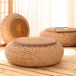 日式坐垫蒲团草编圆形榻榻米地板垫子加厚打坐垫禅修垫家用坐墩子