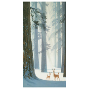 现代简约冬季雪地森林母鹿小鹿，客厅房间玄关挂画壁画无框画装饰画