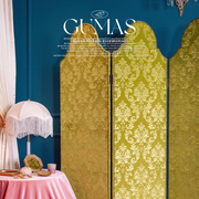 GUMAS家居复古提花绿丝绒实木轻奢折叠隔断屏风玄关装饰中古屏风