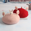 韩国手工羊毛毡兔子耳朵儿童贝雷帽，女2一3岁秋冬季女童英伦蓓蕾帽