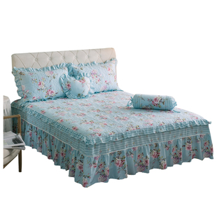 全棉夹棉床罩纯棉加厚公主床裙式单件防滑床套床单1.5m1.8米2.0床