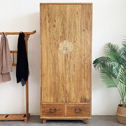 老榆木衣柜家用卧室实木挂衣橱简约地柜子收纳储物斗柜老门板定制