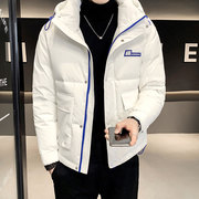 香港白色男士e羽绒服2023冬季简约纯色帅气连帽休闲外套上衣