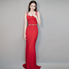 热巴明星同款红色晚礼服，裙轻奢小众高端时尚性感，宴会大气长裙年会