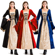 欧式复古宫廷裙欧洲中世纪贵族收腰法式长裙，公主礼服英伦风连衣裙
