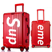 sup结婚铝框旅行箱万向轮行李，硬箱26寸红色，拉杆箱密码皮箱时尚ins