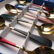 德国进口304不锈钢彩色勺子套装家用厨房304汤匙调羹餐勺长柄