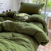 学生宿舍床上三件套单人被子床上用品被套床单非纯棉全棉四件套绿
