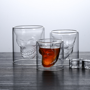 双层玻璃酒杯洋酒威士忌创意红酒鸡尾酒个性骷髅头酒瓶伏特加酒杯