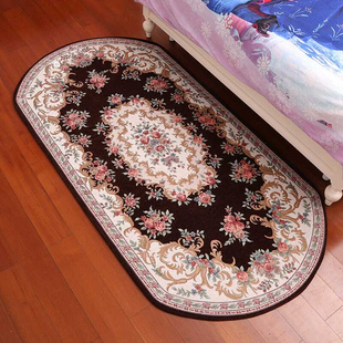 欧式复古提花床边地毯椭圆形家用房间地毯卧室客厅可机洗茶几毯