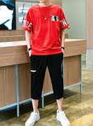 青少年夏季休闲短裤套装男高中，初中学生运动衣服，帅气大童男孩夏装